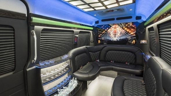 Interior of Charter Bus Company Bristol's Sprinter Limo in Bristol